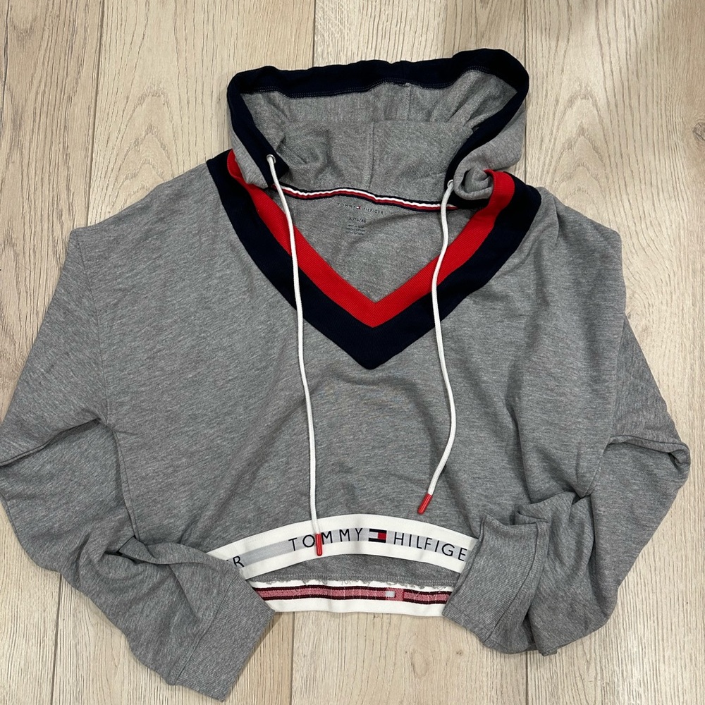 Tommy Hilfiger Gray Hoodie with Red and Navy Accents